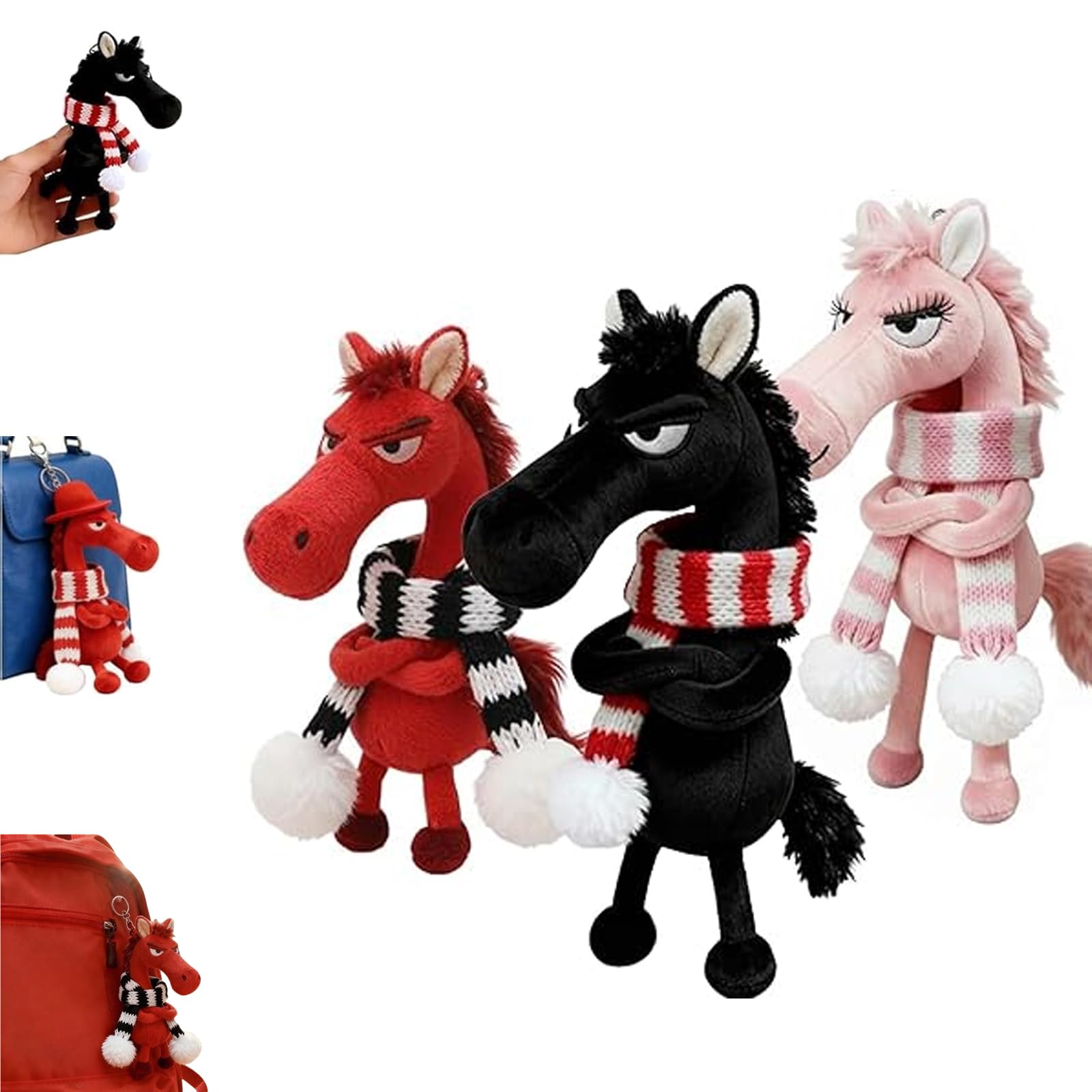 Small Lucky Horse Guardians Charm, Year of The Horse Lucky Mascot Symbolizing Strength, Courage and Moving Forward, for Backpack Purse and Bag (Mix-3pcs)