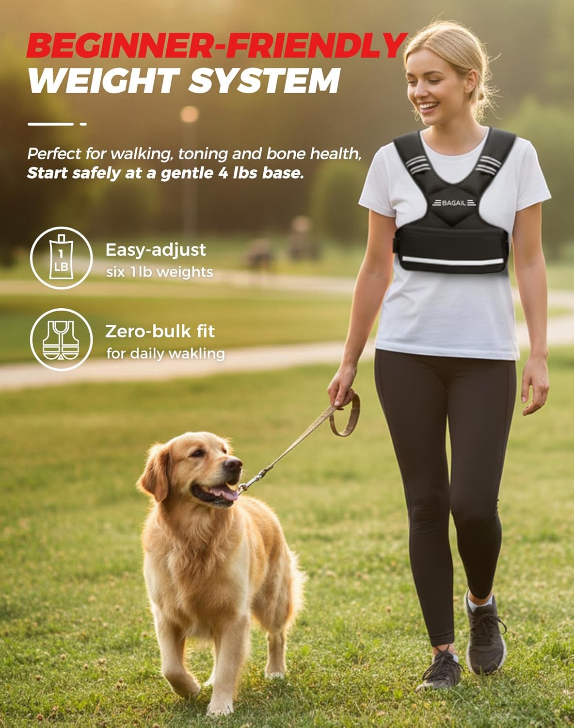BAGAIL Adjustable Weighted Vest 4-10lb/12-18lb/20-32lb, Comfortable X-Shape & U-Neck Weight Vest for Women and Men Walking with 6 Removable Weights, Large Pocket and Reflective Strips - Image 2