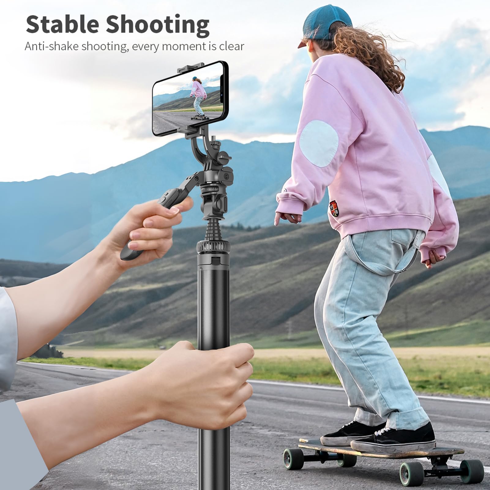 Treppiede da tavolo stabile HUIOP Stabilizzatore cardanico portatile per selfie stick multifunzione da 91,7 pollici con asta telescopica in lega di alluminio Testa a sfera ruotabile a con impugnatura