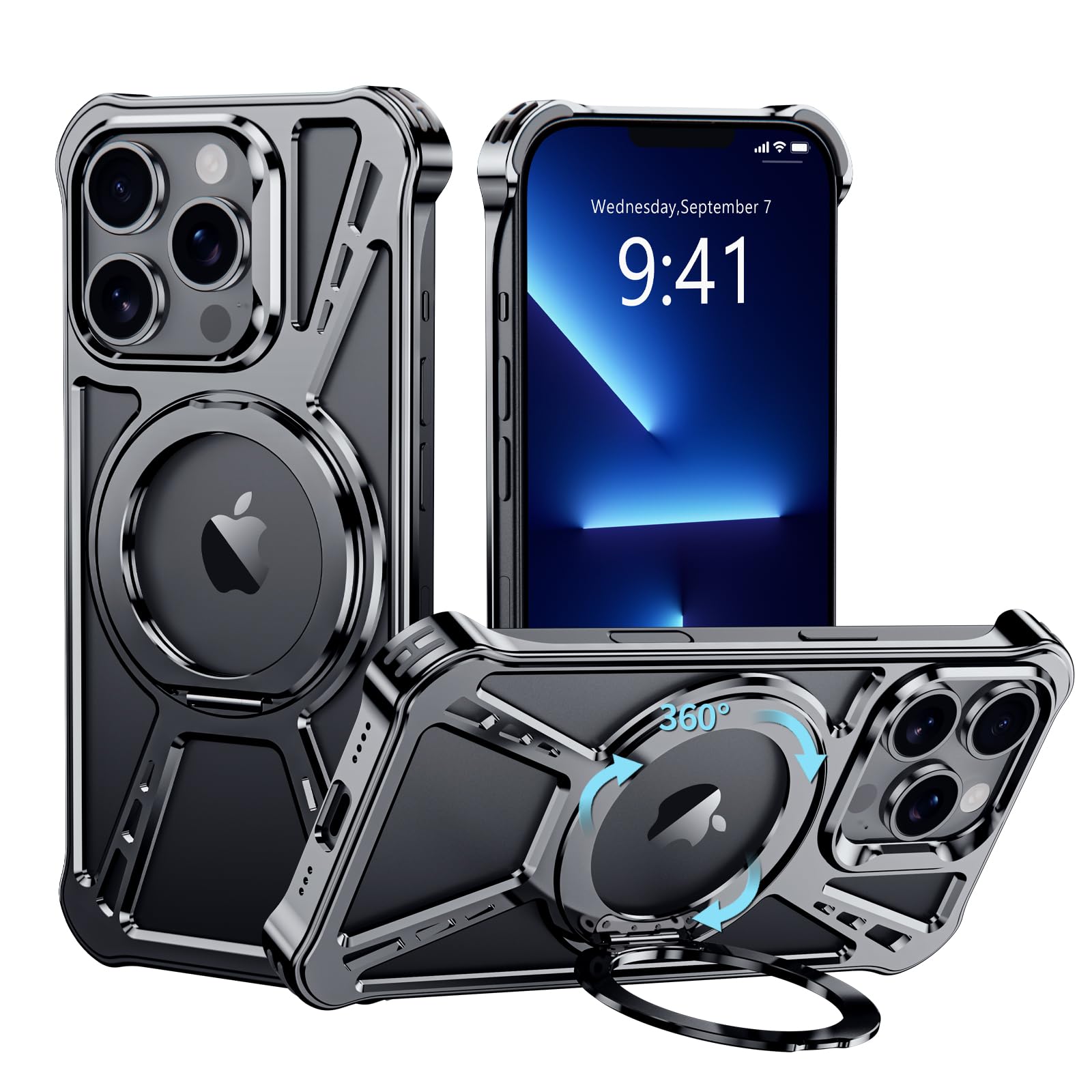 YOOVEI X Case for iPhone 13 Pro Case 6.1",with Kickstand 360°Rotatable Magnetic Ring Stand,[Compatible with MagSafe] Shockproof Aluminum Metal Phone