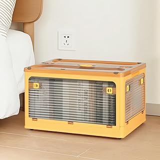 Stacked Storage Bins Stackable with Lids Collapsible Clothes Organiser Container Plastic Book Camping Boxes with Wheels 5-...