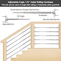 Vista 4 de BLIKA 30 pares de kit de barandilla de cable de 1/8" con hardware de tensor de palanca ajustable, kit de barandilla de cable de acero inoxidable