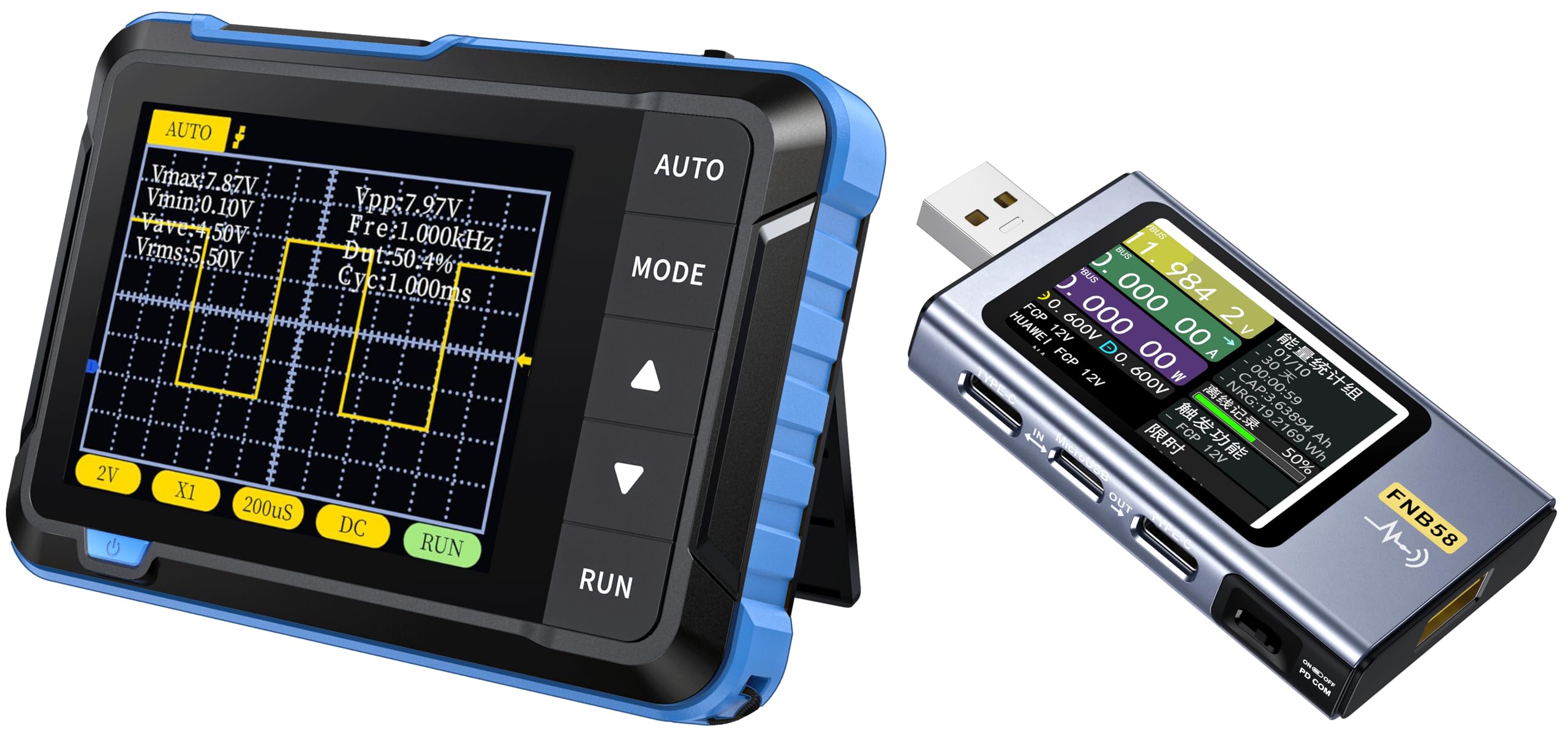 200KHz Bandwidth Oscilloscope and USB Tester