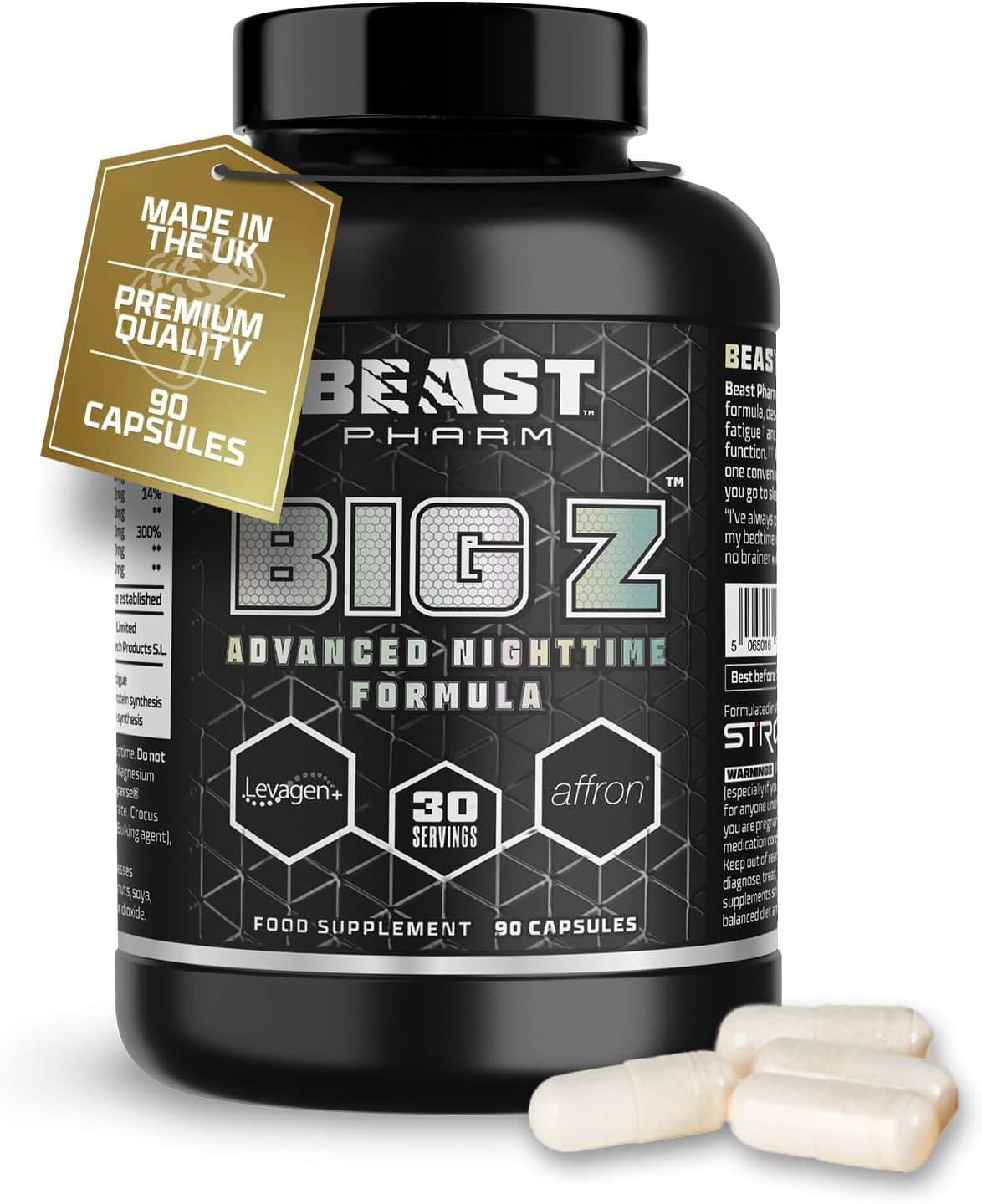 Beast Big Z Magnesium for Sleep Support Supplement with Superior Magnesium Bisglycinate & Gluconate Complex Plus Zinc - 30 Servings, 90 Tablets