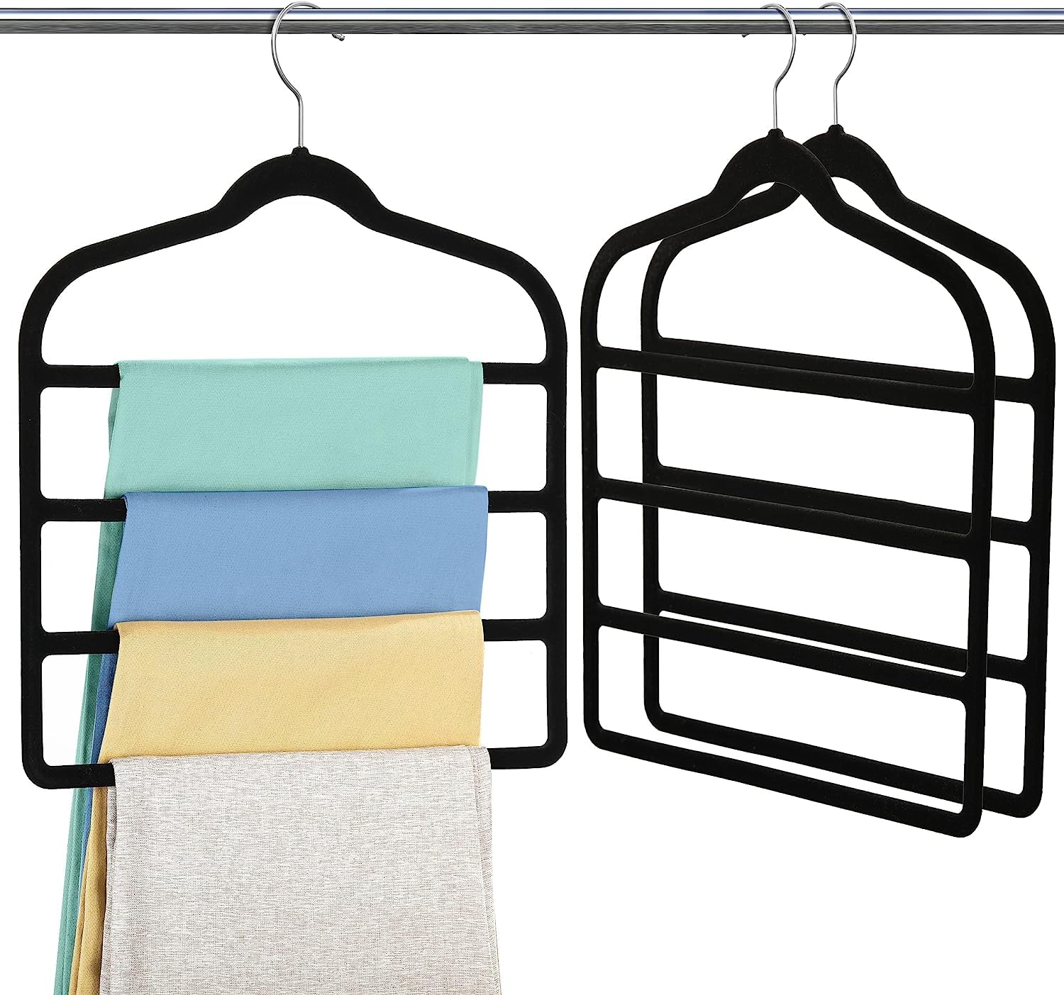 Swift Velvet Pants Hangers 3-Pack - Space Saving, Non-Slip Multiple Closet Organizer for Jeans, Slacks, Trousers, Scarves, Ties, Shorts, and Clothes