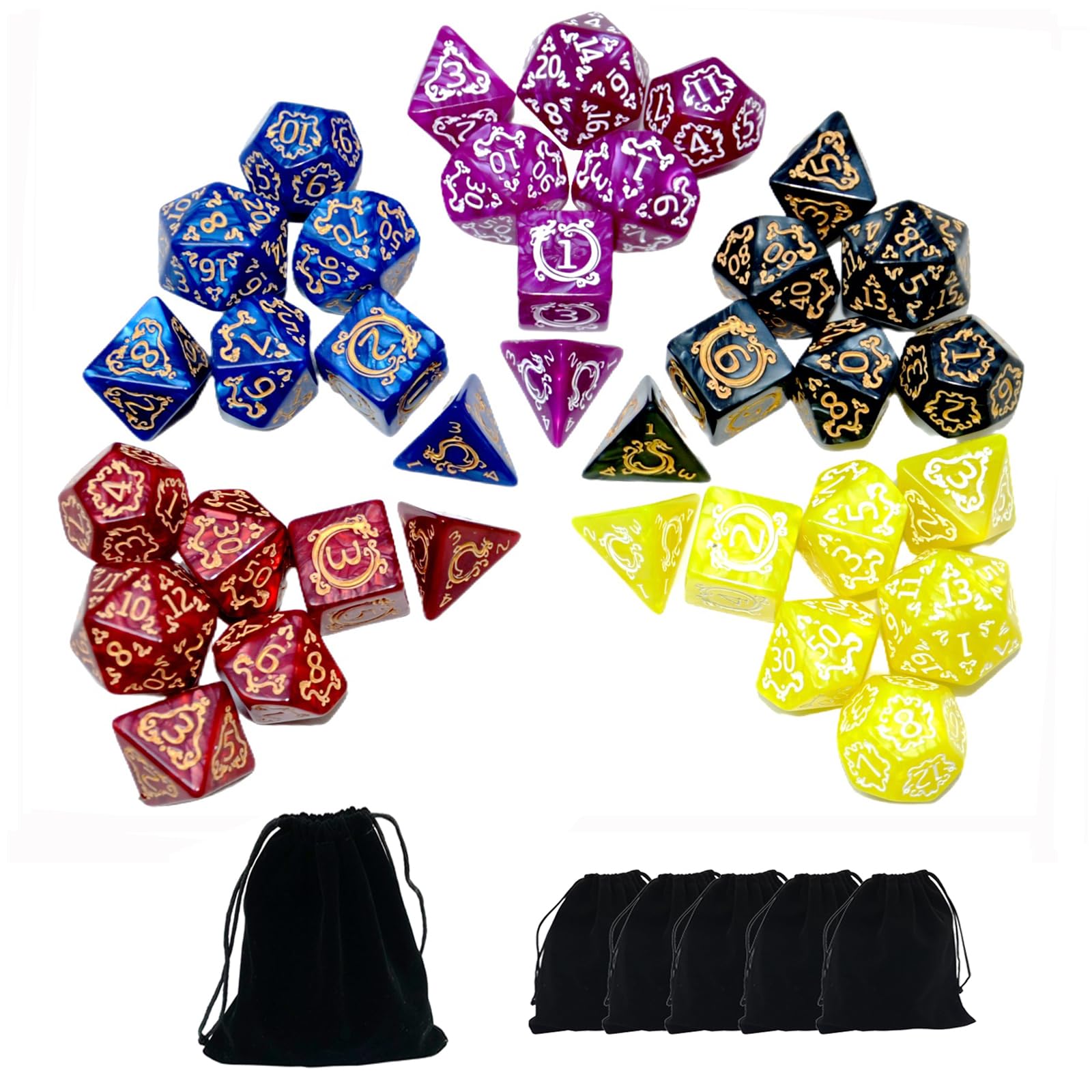 SmartDealsPro Retro Polyhedral Dice Sets with Pouches for D&D DND RPG MTG Dungeon and Dragons Table Board Roll Playing Games D4 D6 D8 D10 D% D12 D20