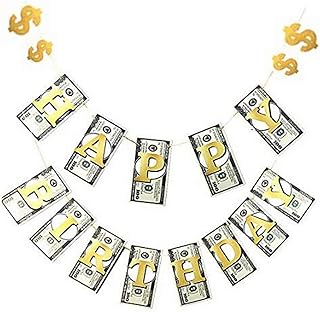 YiiiGoood Money Dollar Bill Signs Theme Paper Happy Birthday Banner Bill Pennant Banner Birthday Party Decorations Party Supplies