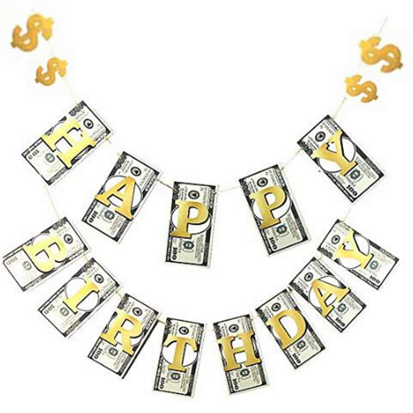 RIGRIN YiiiGoood Money Dollar Bill Signs Theme Paper Happy Birthday Banner Bill Pennant Banner Birthday Party Decorations Party Supplies