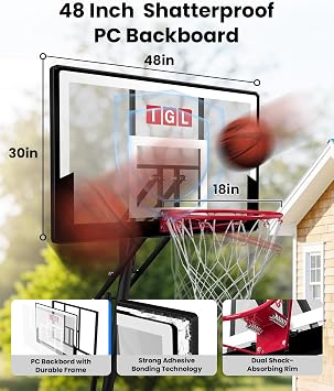 IGL Portable Basketball Hoop Outdoor, 40/44/48 Inch PC Backboard, 5.510 FT Height Adjustable Basketball Goal System, Stable Angled Pole, Fillable Base with Wheels for Kids, Youth & Family