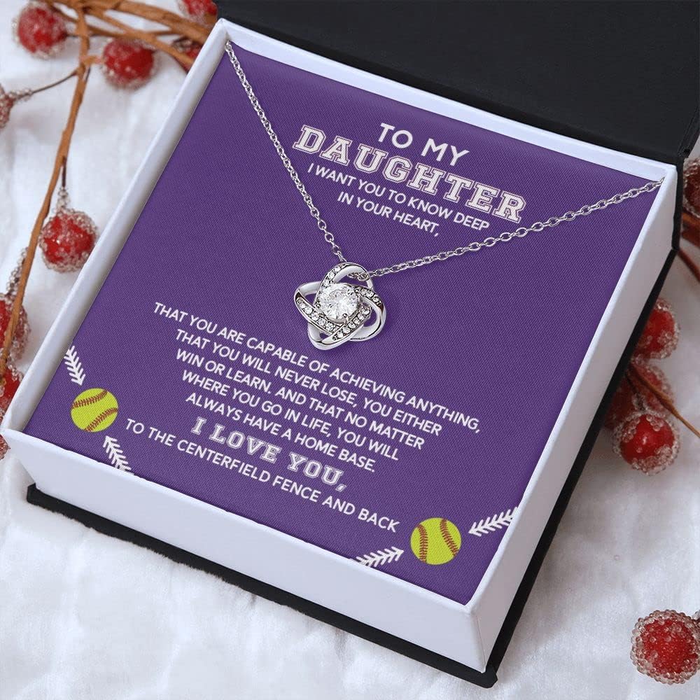 Personalized Softball Athletes Necklace For Daughters from Father Mother, Best Jewelry Birthday Gift, Beautiful Pendant to Women or Girls, Silver Heart Necklace, Daughter Gifts From Mom, Love Girl