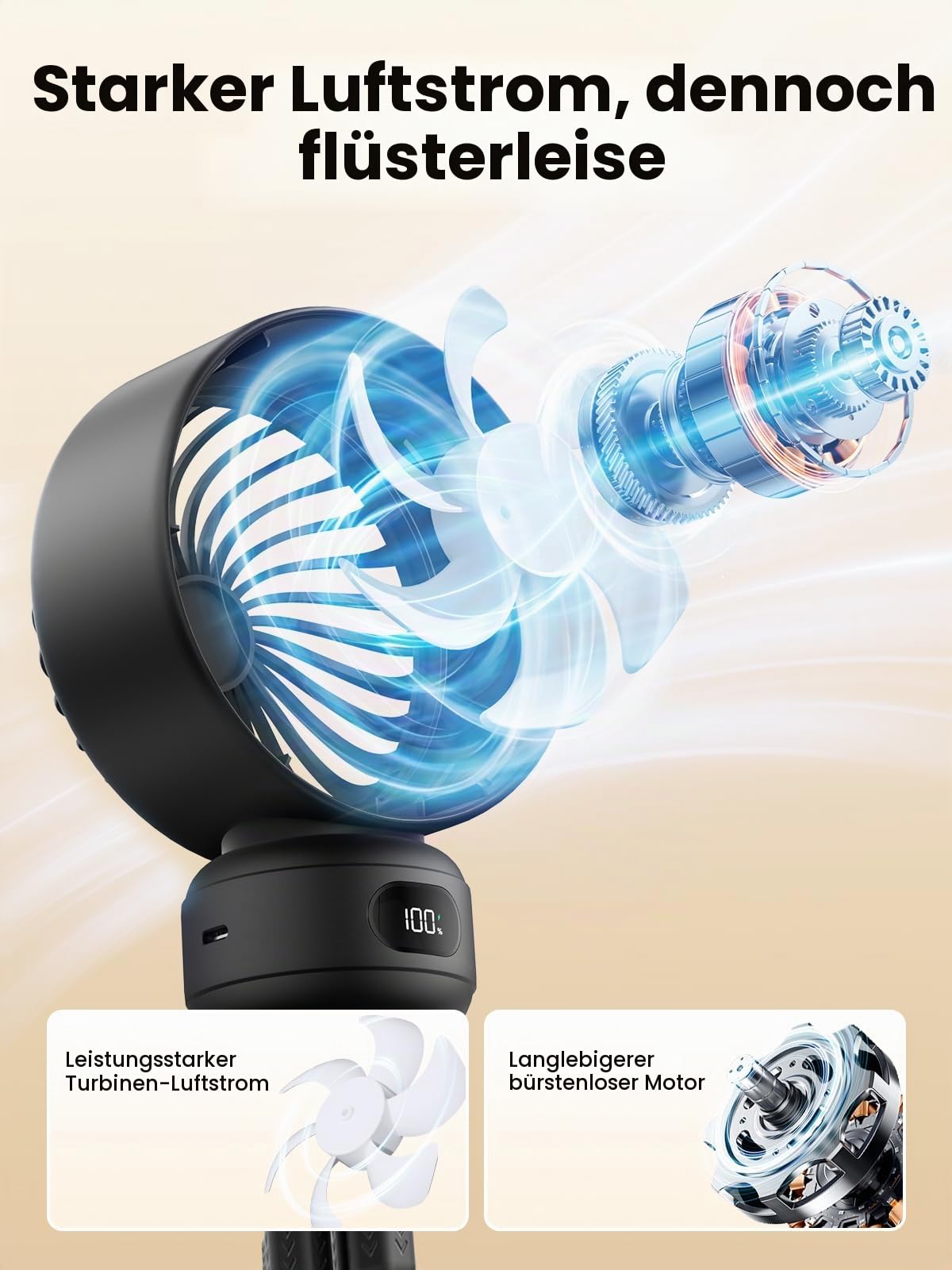 Warmco Tragbarer Kinderwagen-Ventilator, 4000 mAh, wiederaufladbarer Clip-On-Stativventilator (bis zu 15 H), 4 Geschwindigkeiten, LED-Display, abnehmbare Frontabdeckung, leiser Betrieb, für Autositz