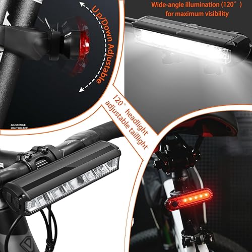 Miniatura 6 de Juego de luces brillantes para bicicleta para conducción nocturna, luz LED de luz alta y baja, juego de faros delanteros de bicicleta recargables