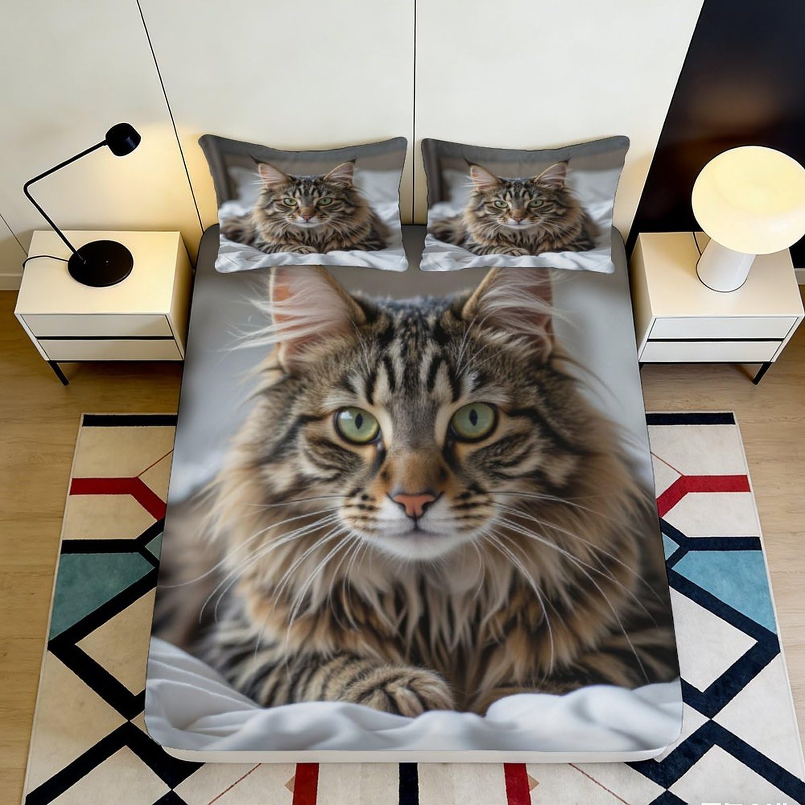 Jqzkxnhpbr Style-1 3D Printed Tabby Cat Fitted Sheet Microfiber Soft Anti-Slip Animal Pattern Bed Cover For Bedroom Guest Room Decor 90X200x25cm