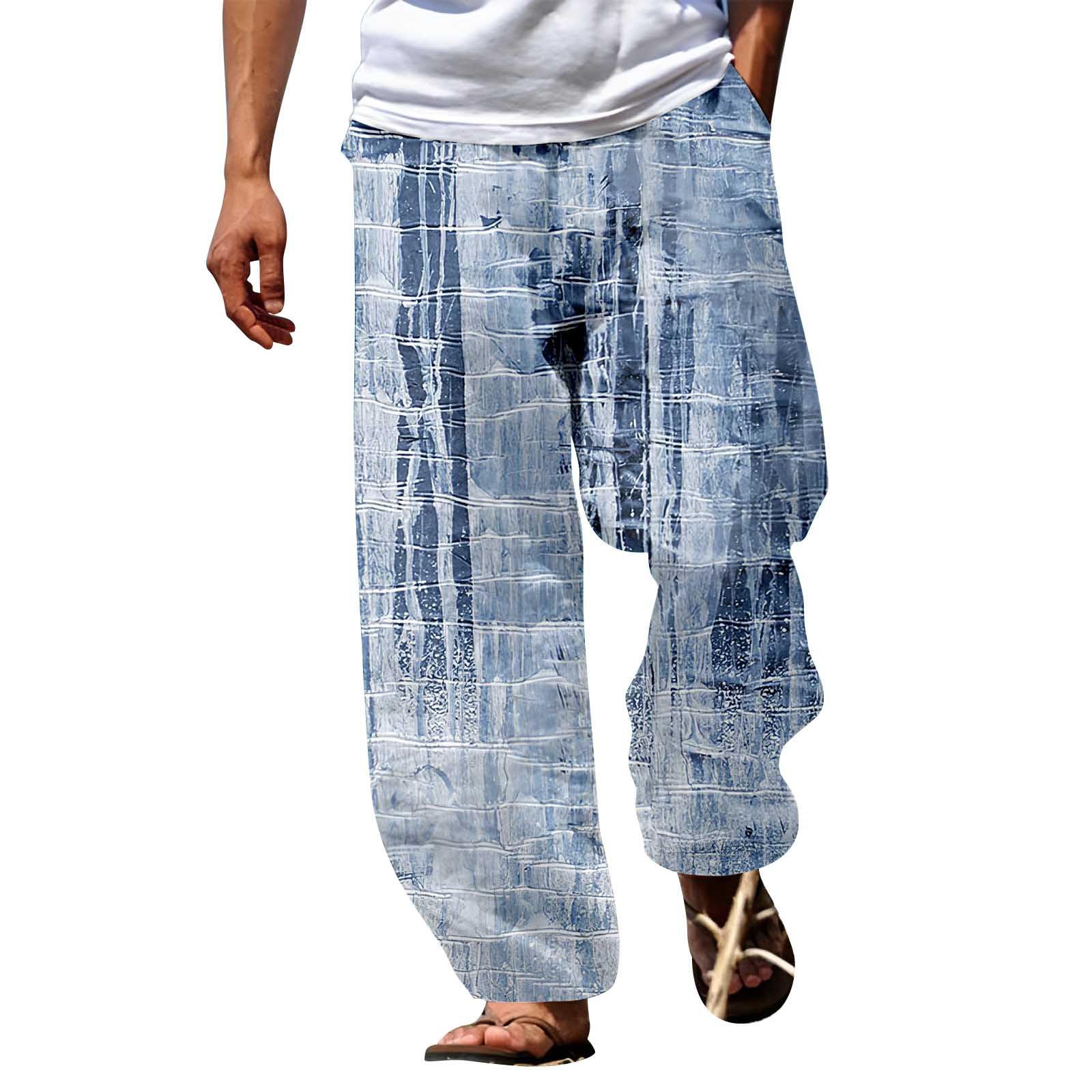 BUKKNYE Men Linen Drawstring Pants Elastic Drawstring Waist Lightweight Summer Beach Pants Loose Baggy Yoga Trousers Mens Wrinkle Free Beach Slacks Harem Pants