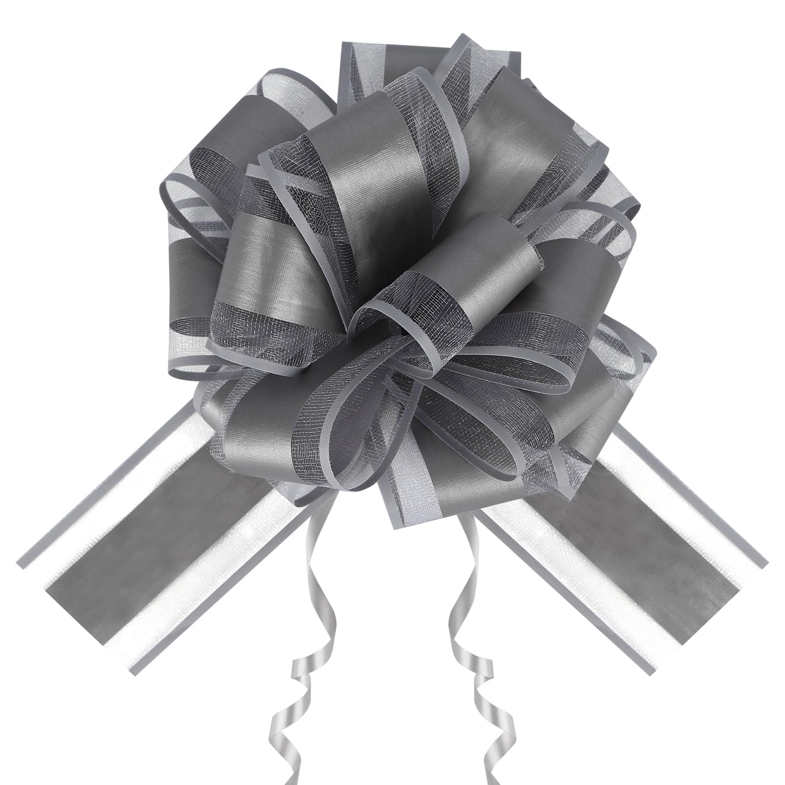 6PCS 6 inches Grey Large Pull Bows for Gift Wrapping, 50mm Organza Pull bows Ribbon Gift Bow for Wedding Christmas Birthday Valentine's Day Party Decoration Gift Boxes Cars Baskets Flower Bouquets