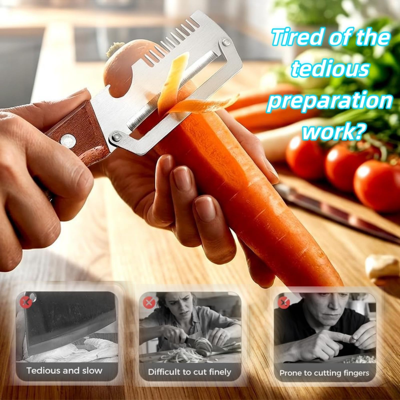 NEW Premium Vegetable Peeler with Wooden Handle and Bottle Opener: 2-in-1 Stainless Steel Kitchen Tool for Fruit Apple Potato Pumpkin Papaya (1Pack) — view 5