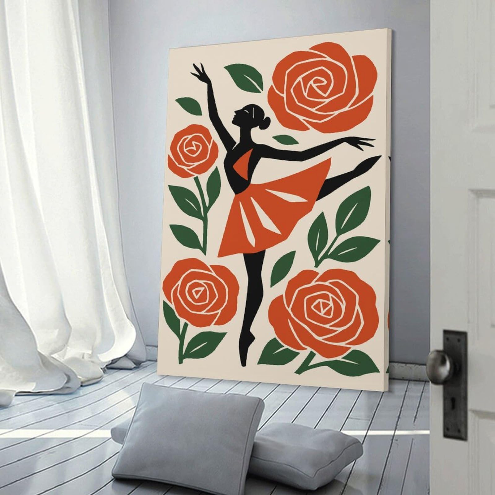 Junmoney Home Decor Wall Art Ballerina with Roses, 12x18inch(30x45cm), for Workspace Walls, Study Corners Or Bedrooms, A Smart Decor Choice for Study Walls