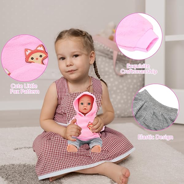 Miunana Abito Con Cappuccio + Pantaloni Per New Born 35 CM-45 CM (14 Pollici-18 Pollici) Baby Dolls Bambola, Bebé Bambolotti (NON INCLUDE BAMBOLA) - 4