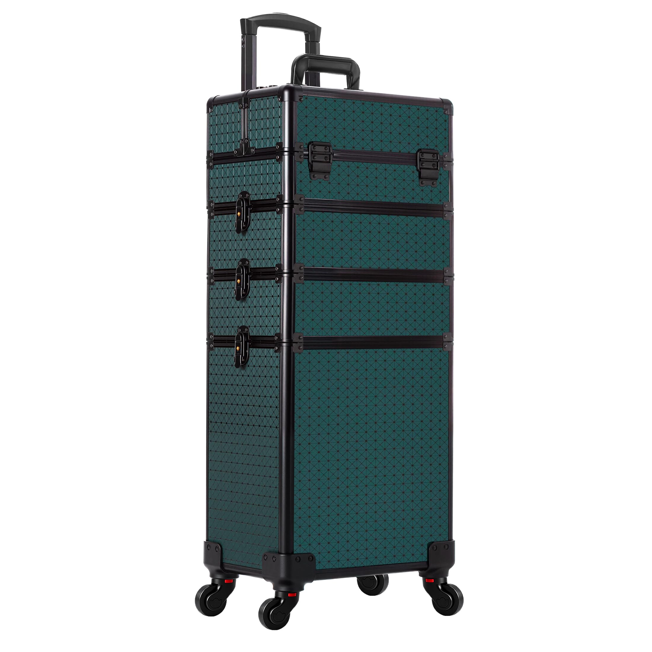 Arous 4-in-1 Professioneller Make-up-Zugkoffer, multifunktionaler Kosmetikwagen mit 360° drehbaren Rädern, Schlüsseln, großer Stauraum, Reisewagen, Kosmetik-Zugkoffer für Nageltechniker