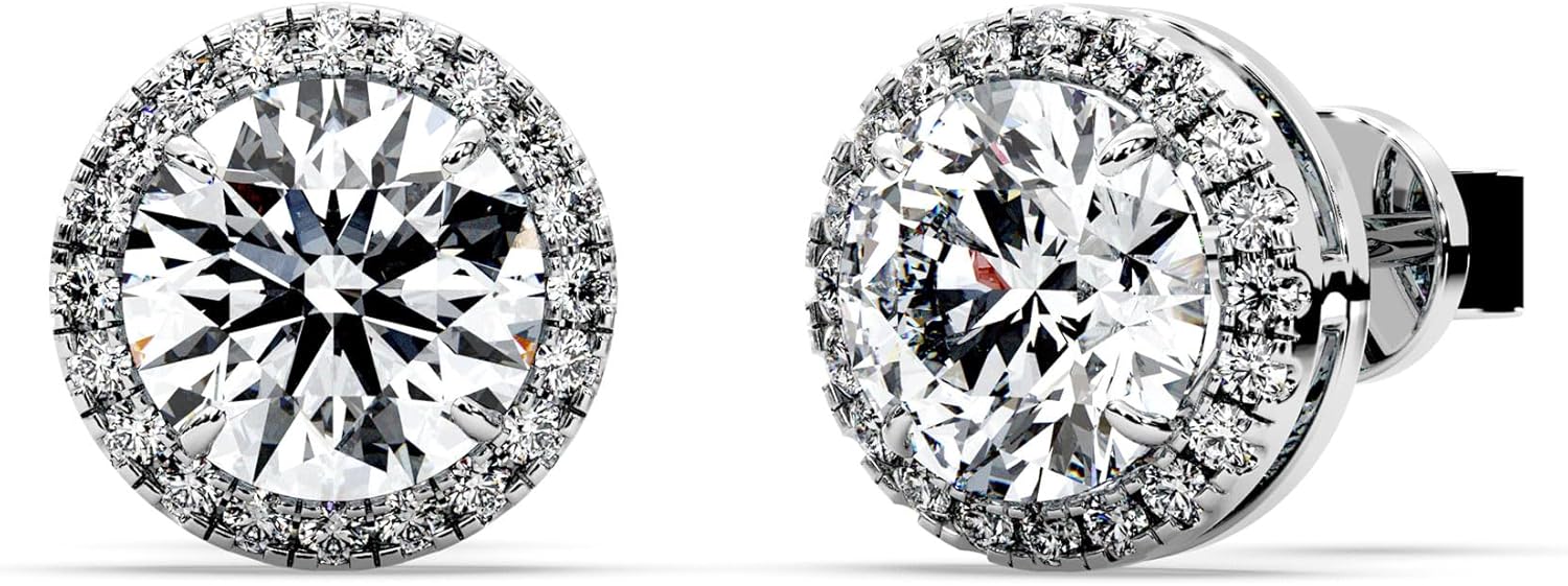 Moissanite Stud Earrings for Women Halo Solitaire S925 Sterling Silver 18K Gold Vermeil for Wife Girlfriend Mom Gifts for Her Daughter on Birthday Wedding Anniversary