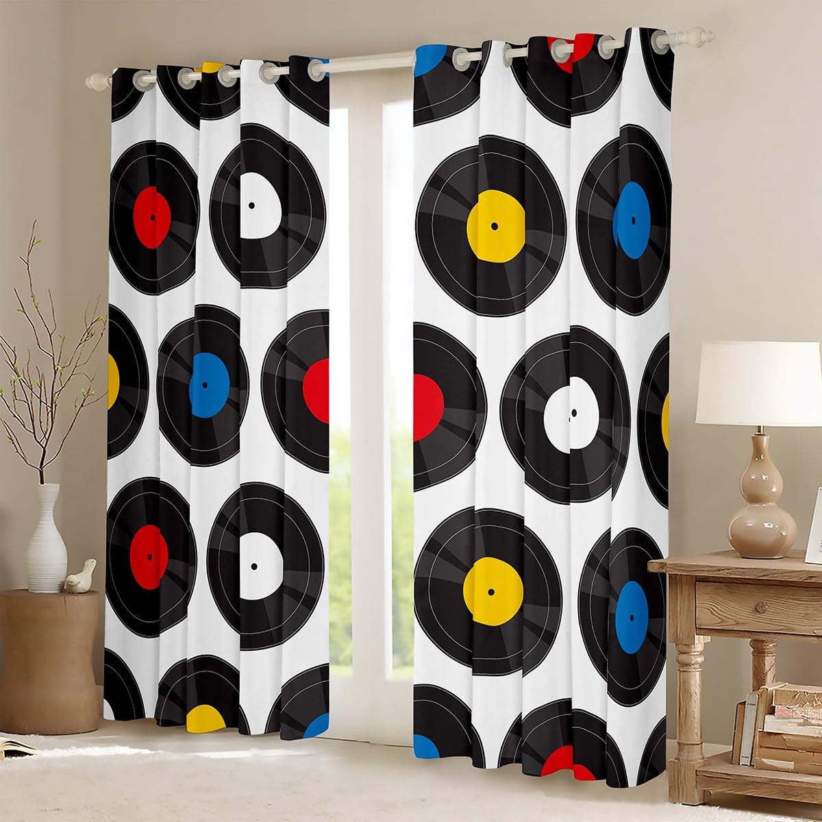 Loussiesd Tende oscuranti per camera da letto e soggiorno, con stampa a disco (30% -50%), tende oscuranti a tema musicale, 132 x 228 cm (larghezza x lunghezza)