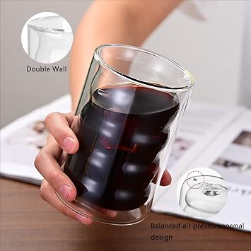 2 Pack 400ml Double Wall Glass Coffee Mugs with Spoons - Borosilicate Heat Resistant Cups for Cappuccino, Latte, Tea & Ice Cream