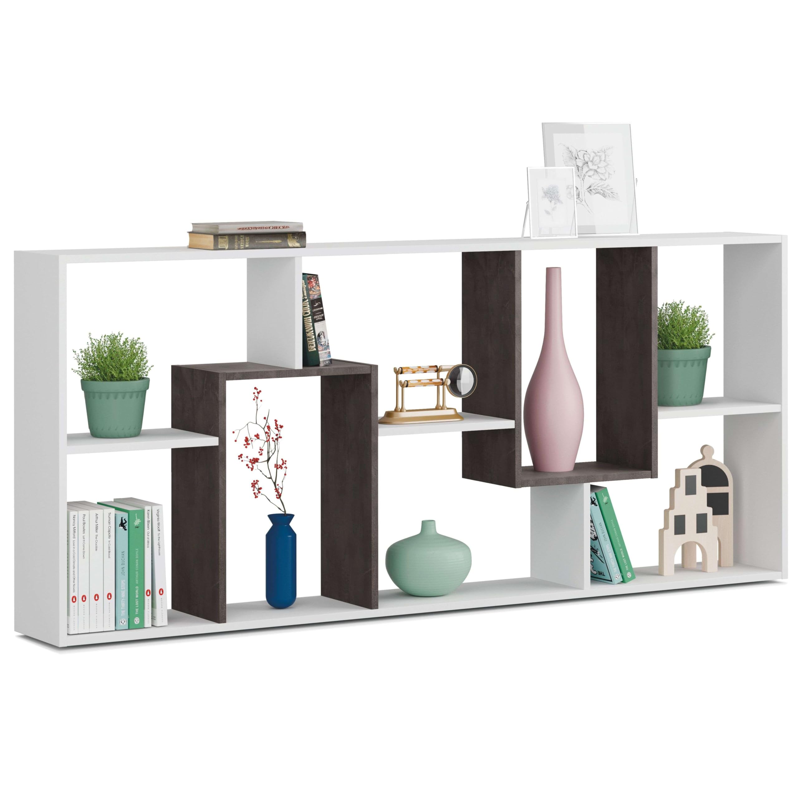 Habitdesign Estantería Reversible, Librería Oficina, Modelo Kawa, Acabado en Color Blanco Artik Y Oxido, Medidas: 180 cm (Alto) x 80 cm (Ancho) x 25 cm (Fondo)