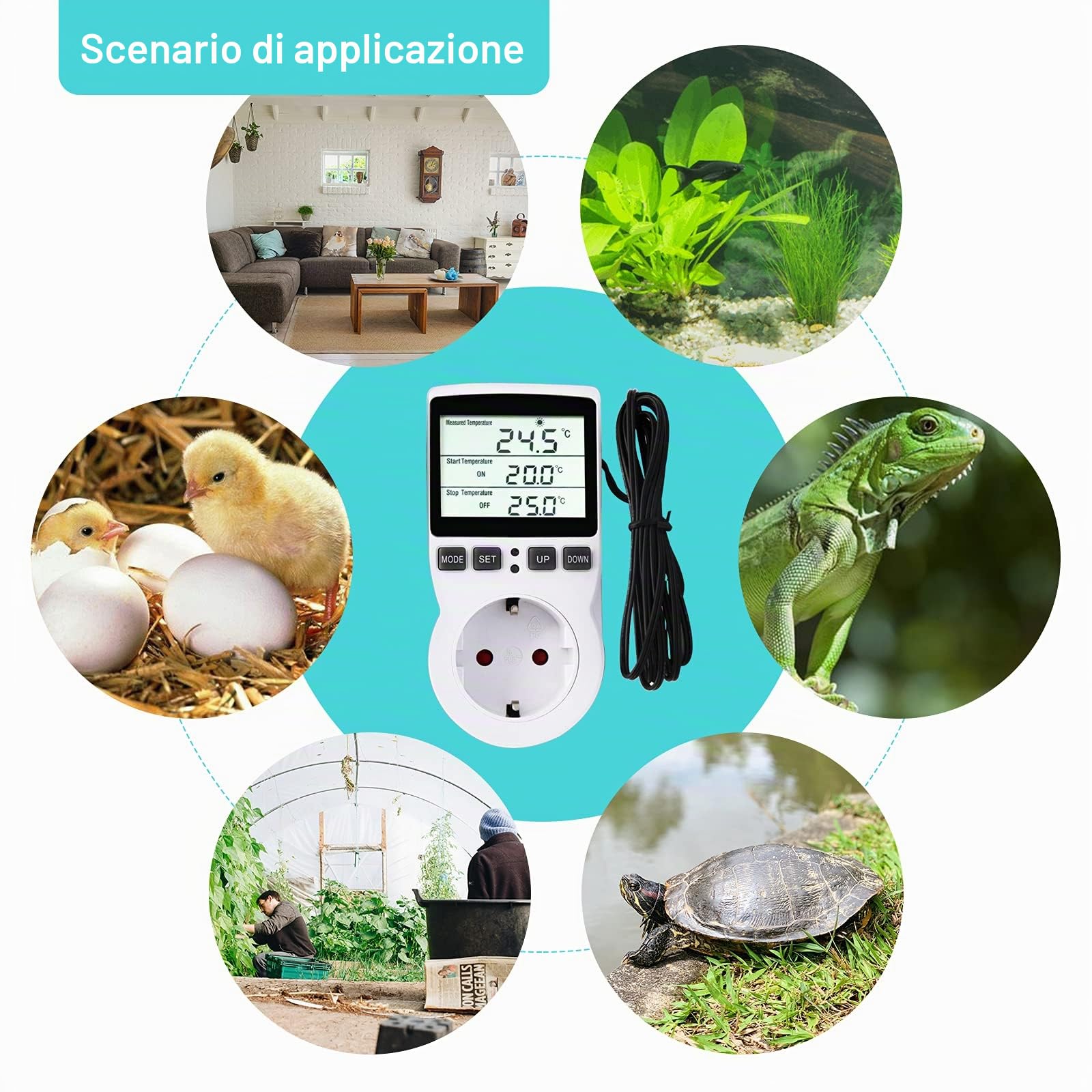 RUIZHI Digitale Termostato Regolatore Temperatura LCD Multifunzione con Timer e Sonda per Serra, Acquario, Riscaldamento, Terrario, Acquario, Rettili, Incubatore (EU)
