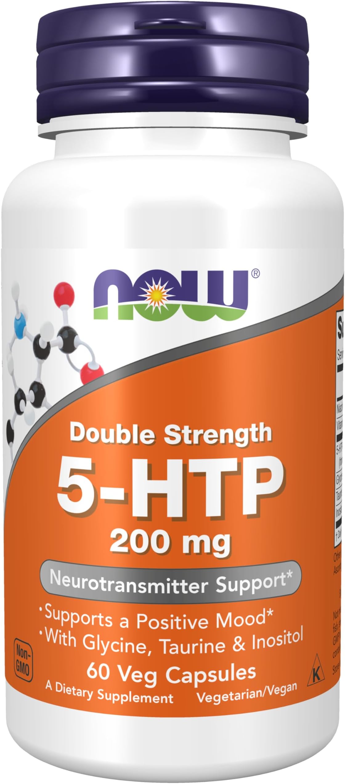 NOW Foods Supplements, 5-HTP (5-hydroxytryptophan) 200 mg, Double Strength, Neurotransmitter Support*, 60 Veg Capsules