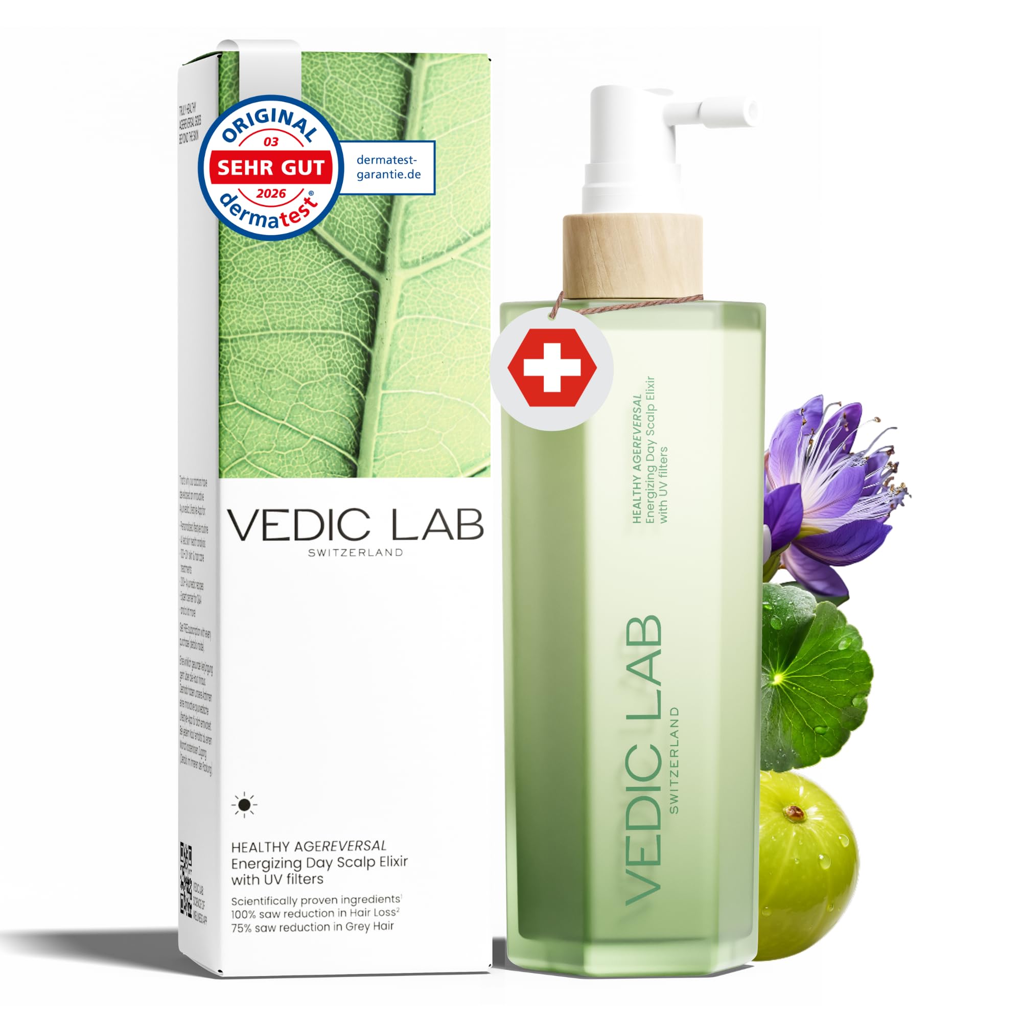 Tages-Kopfhaut-Elixier mit UVA, UVB-Filter| Anti-Haarausfall-Serum für Frauen| Haarwachstum & Kopfhautpflege mit Ayurvedischen Kräutern & Schweizer Biotech| 0% Minoxidil (100 ml)