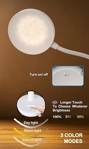 Miniatura 3 de BJack Lámpara de escritorio con puerto de carga USB, 3 modos de color, luz de lectura, accesorios de inducción inteligente, control táctil, tarea de