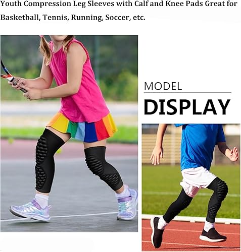 Miniatura 5 de Topeter Rodillera acolchada de compresión para piernas para niños, muslos juveniles, soporte protector para espinilleras, 1 par