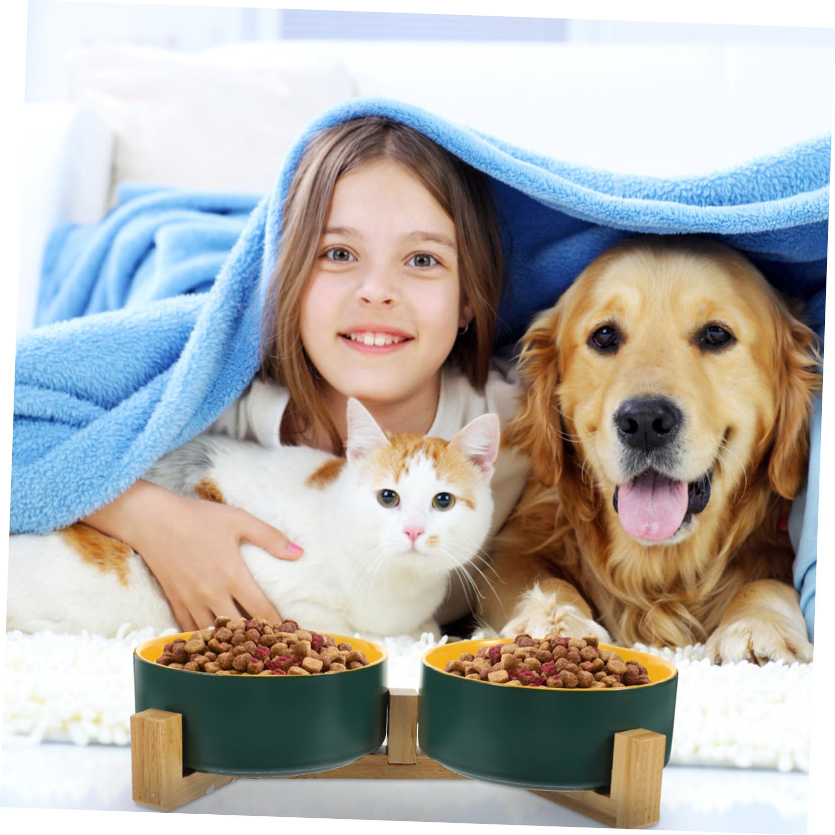 Erhöhte Keramik tiernäpfe mit Holzständer rutschfest Langlebig Glatte Oberfläche Praktisches Design für Katzen Hunde und Kleine Haustiere Vielseitig für Futter und Wasser