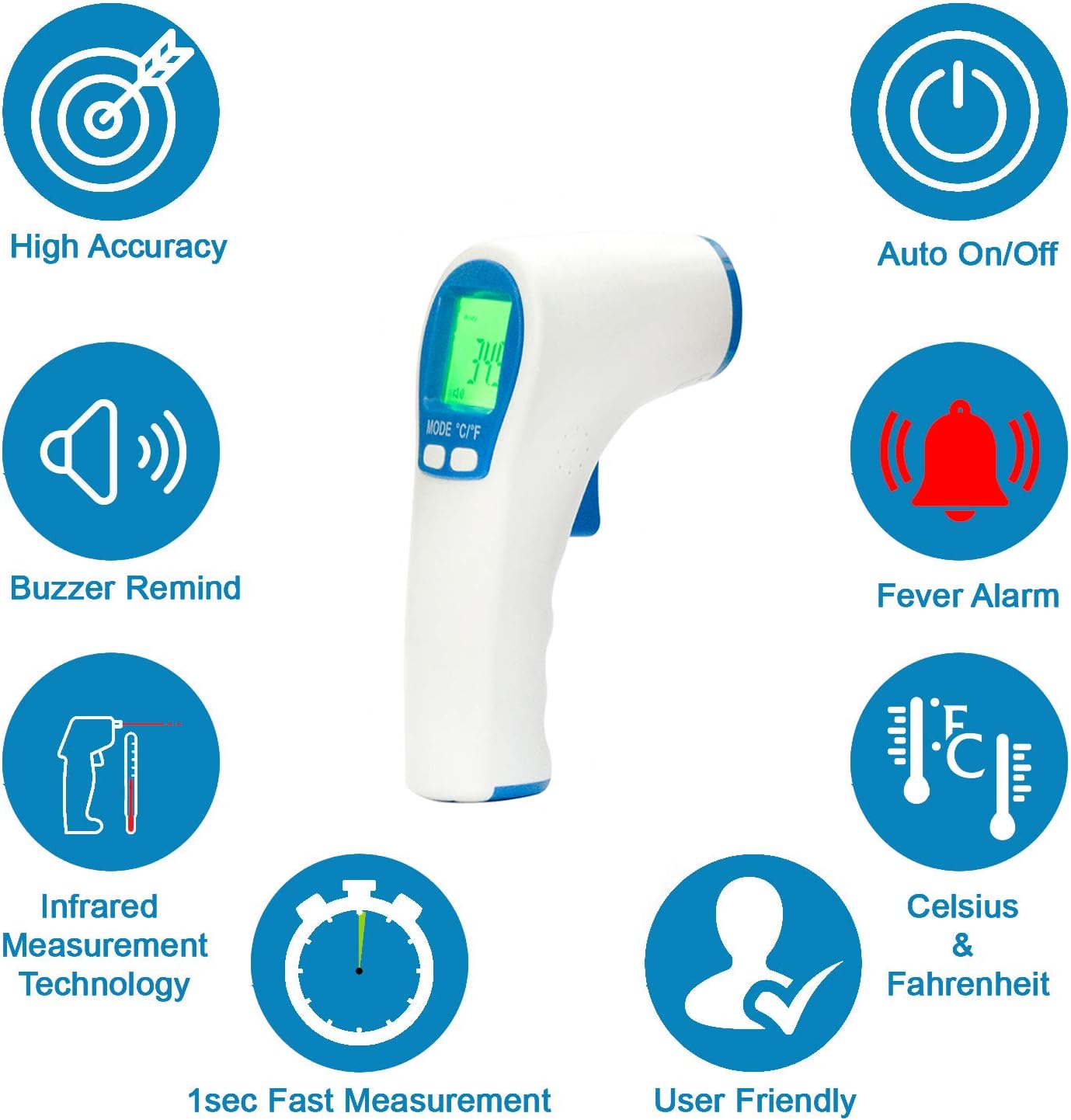 Scure Infrared Forehead Non Contact Thermometer with Color Coded Fever Indicator (Color may Vary)
