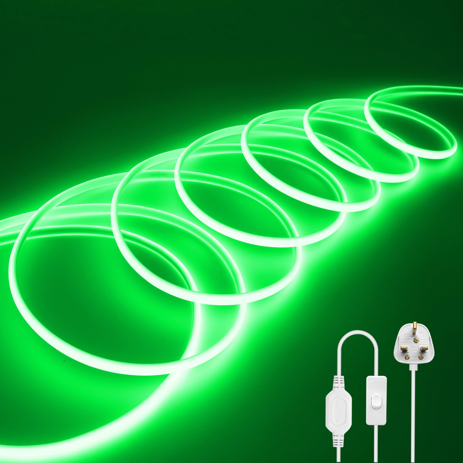 Wisada 220V COB LED Neon Light Strip with On/Off [28m, Green], IP65 Waterproof Flexible，288 LEDs/m Cuttable FCOB LED Rope Light, DIY Design, Home Store Decorative Light Strip