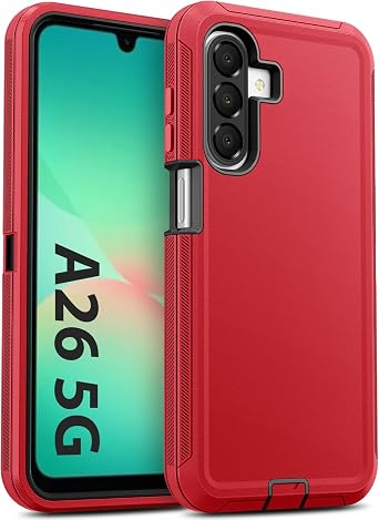 Jelanry for Samsung Galaxy A26 5G Rugged Series Case - Red, Heavy Duty Dual-Layer Shockproof Bumper Protective Cover with Port Anti-Dust & Scratch Protection, Raised Edges Protect Camera & Screen