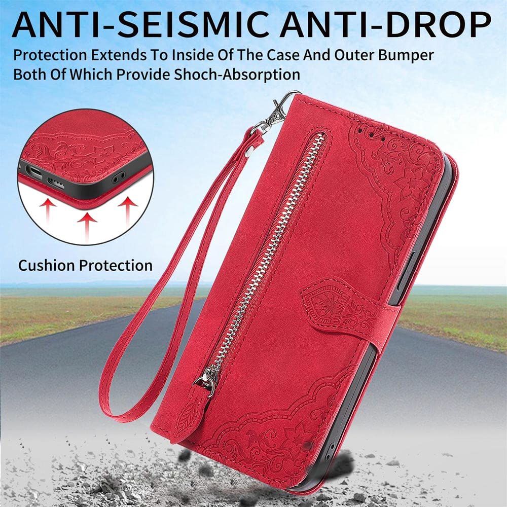 MOJIA Custodia Portafoglio Per Motorola Moto G42 – Pelle PU Con Cinturino E Supporto – Rosso - 3