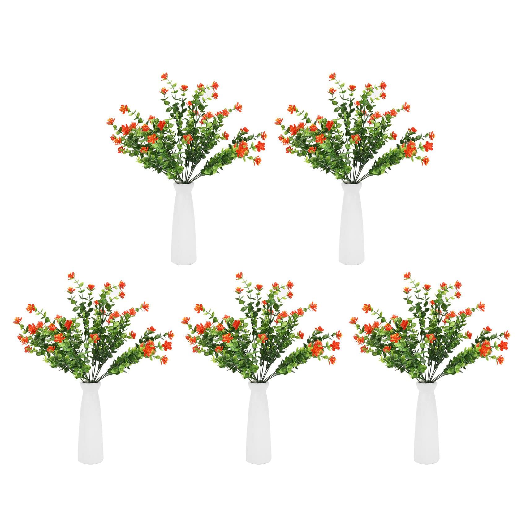 Hndhbfgrt 40Pcs Outdoor Uv Plants, 40 Branches Faux Plastic Greenery Shrubs Plants Orange