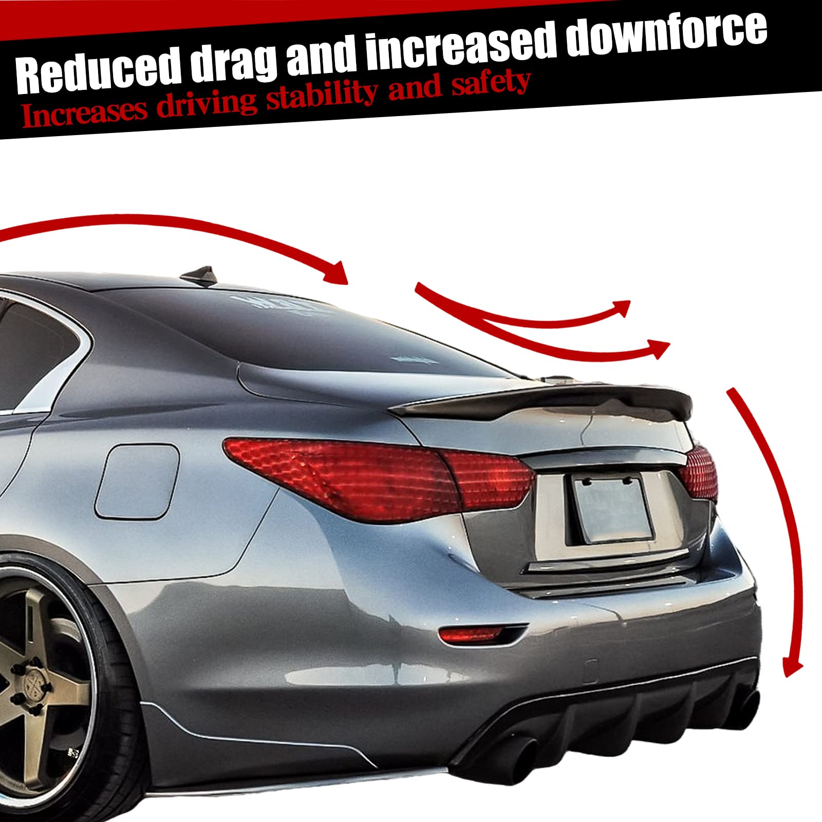 RoyalParts Rear Trunk Spoiler Compatible with 2007-2014 G35, G37, G25 4-Door Sedan JDM Duckbill Highkick Style Grossy Black