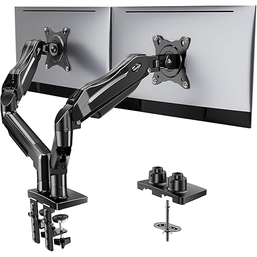 HUANUO Dual Monitor Stand, Fully Adjustable Monitor Desk Mount for 13–32″ Computer Screens, Full Motion VESA 75x75/100x100 with C-Clamp & Grommet Base, Each Arm Holds 4.4 to 19.8 lbs