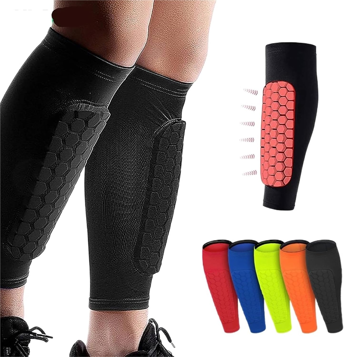 1Pc Football Shin Guards Leg Sleeves Honeycomb Nylon Support Sock Shin Protector Soccer Gear Soccer Shields for Shin Splint Relief, Recovery, Running