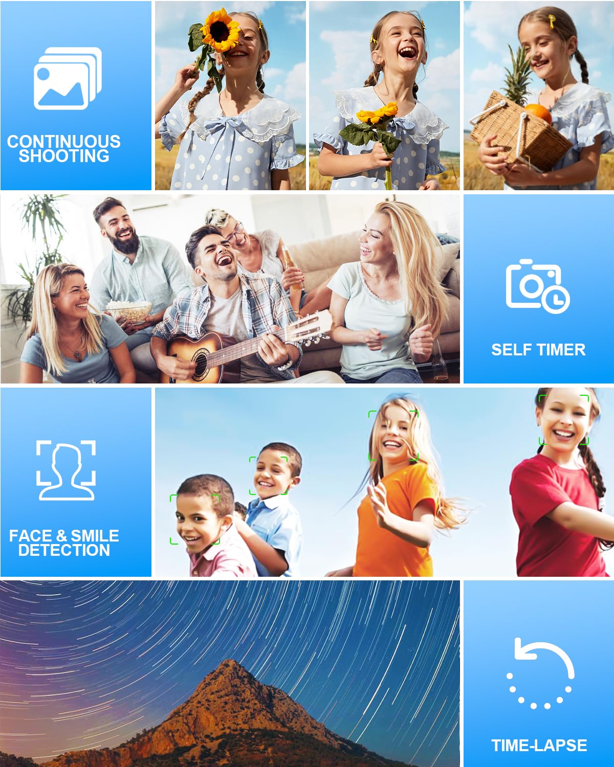 Appareil Photo Numérique UHD 4K 50MP Autofocus avec Carte SD 32 Go, Zoom 16X, Anti-Shake, 2 Batteries, Compact Noir