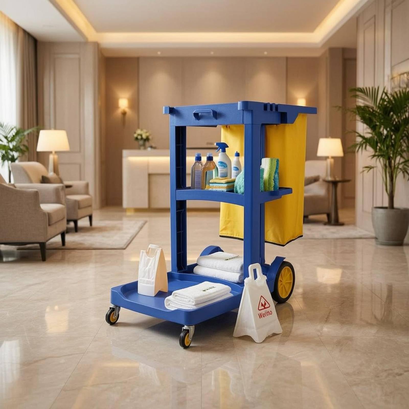 Carrello Pulizie Carrello Pulizia Trolley Organizzatore Carrello Servizio Carrello Detergenti Corpo in Plastica Rigida con Vassoio Inferiore Piatto, Grigio