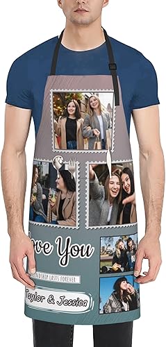Miniatura 2 de Delantales personalizados con dos bolsillos para mujeres y hombres, delantales personalizados impresos con texto fotográfico para cocinero de cocina