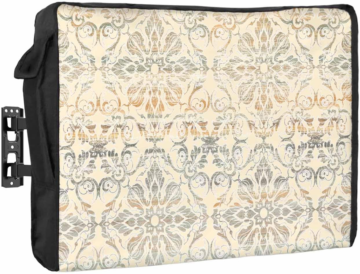 Outdoor TV Cover African Texture Floral Line Gradient Waterproof and Weatherproof 70"-75" LCD Movable Shield TV Display Screen Protector Outside Television Covers