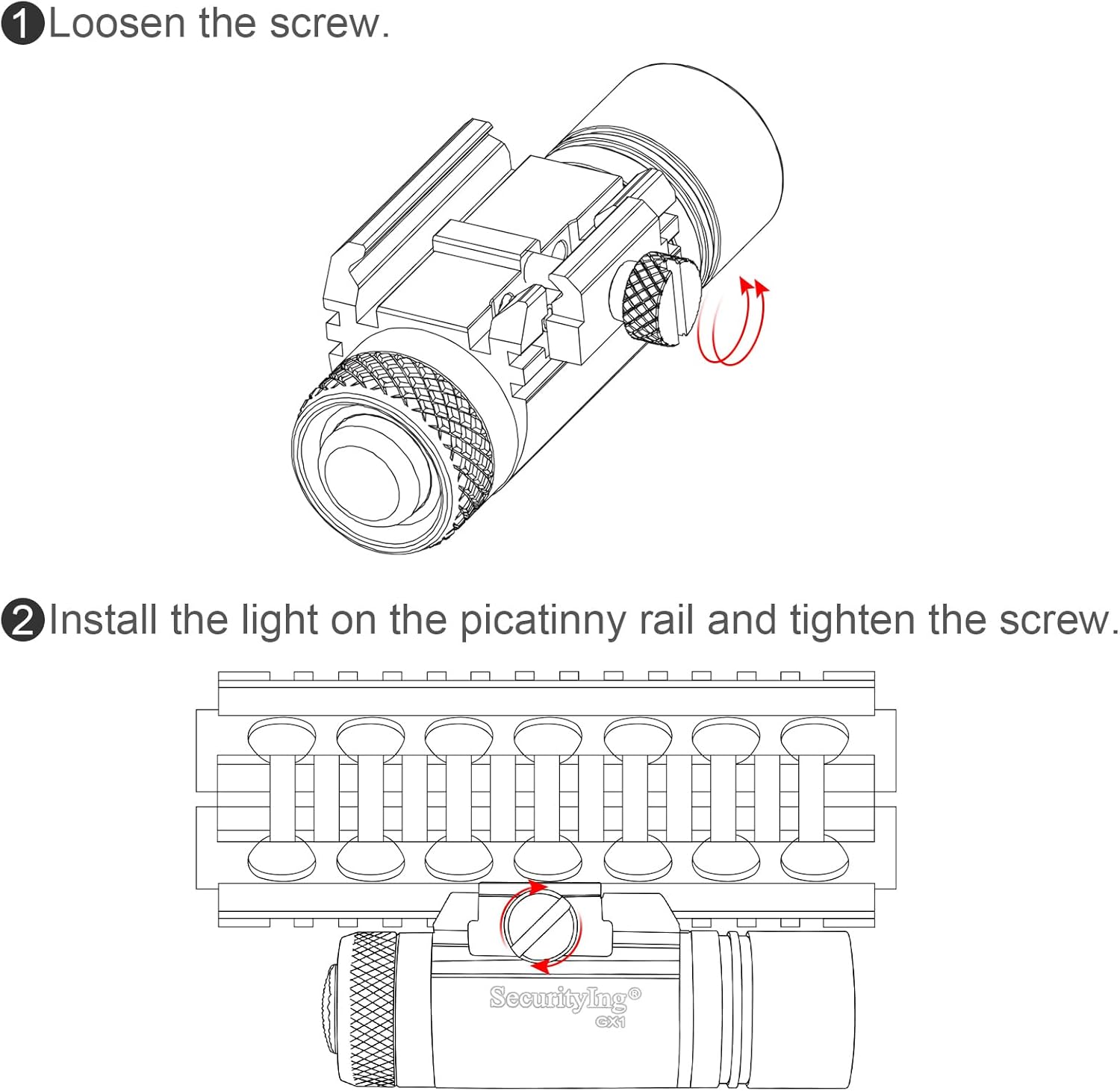 SecurityIng 320LM Compact Rail Mounted Light, IPX8 Waterproof Mini Tactical Flashlight, with Rechargeable Battery & Mount for Standard Picatinny MIL-STD-1913 Rails