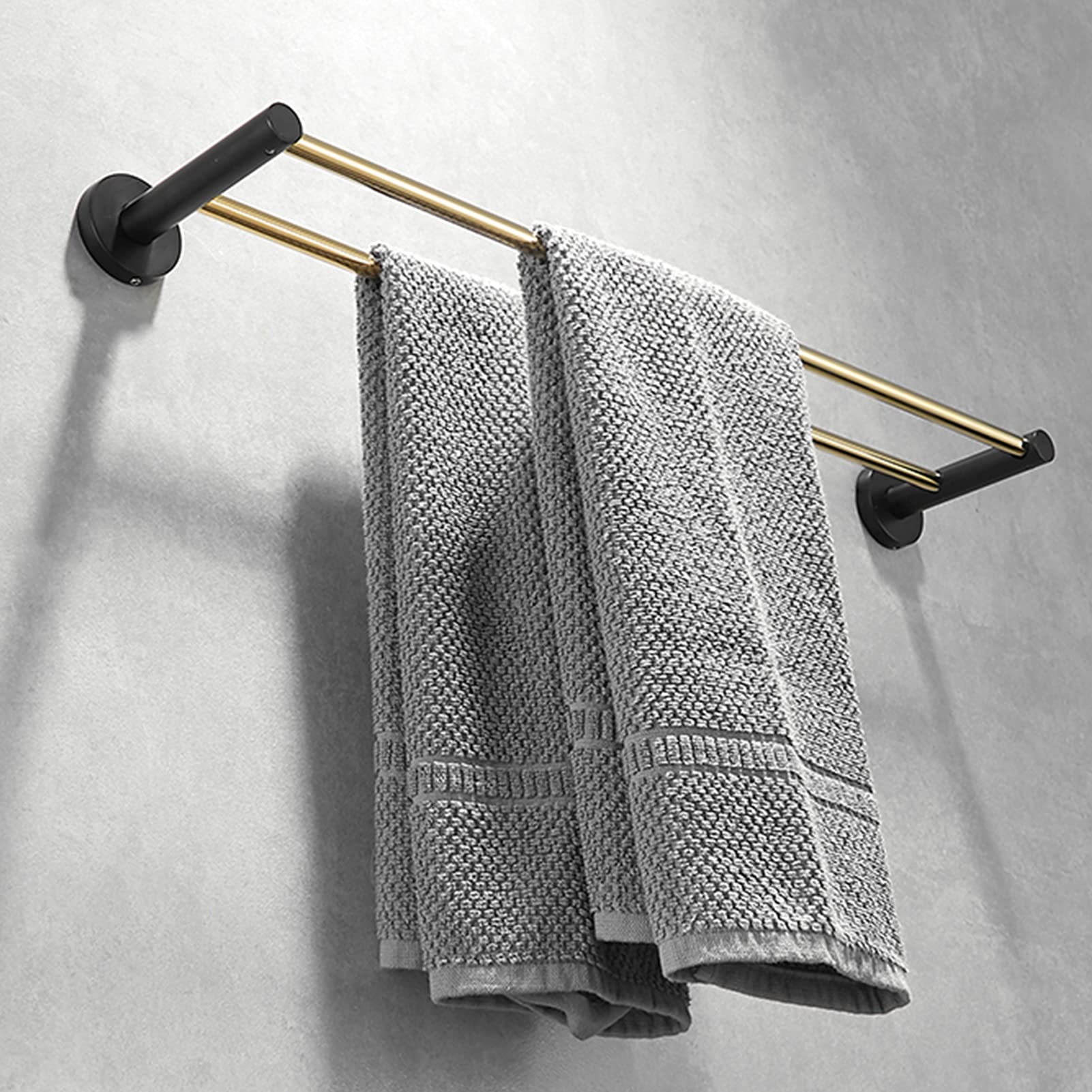 Torre Doble Torre de Cobre Blanco Redondo Barra de Toalla 40 cm / 50 cm / 60 cm, suspensión de Torre montada en la Pared para baño Cocina-Negro + Oro, Cromo (Size : 50cm)