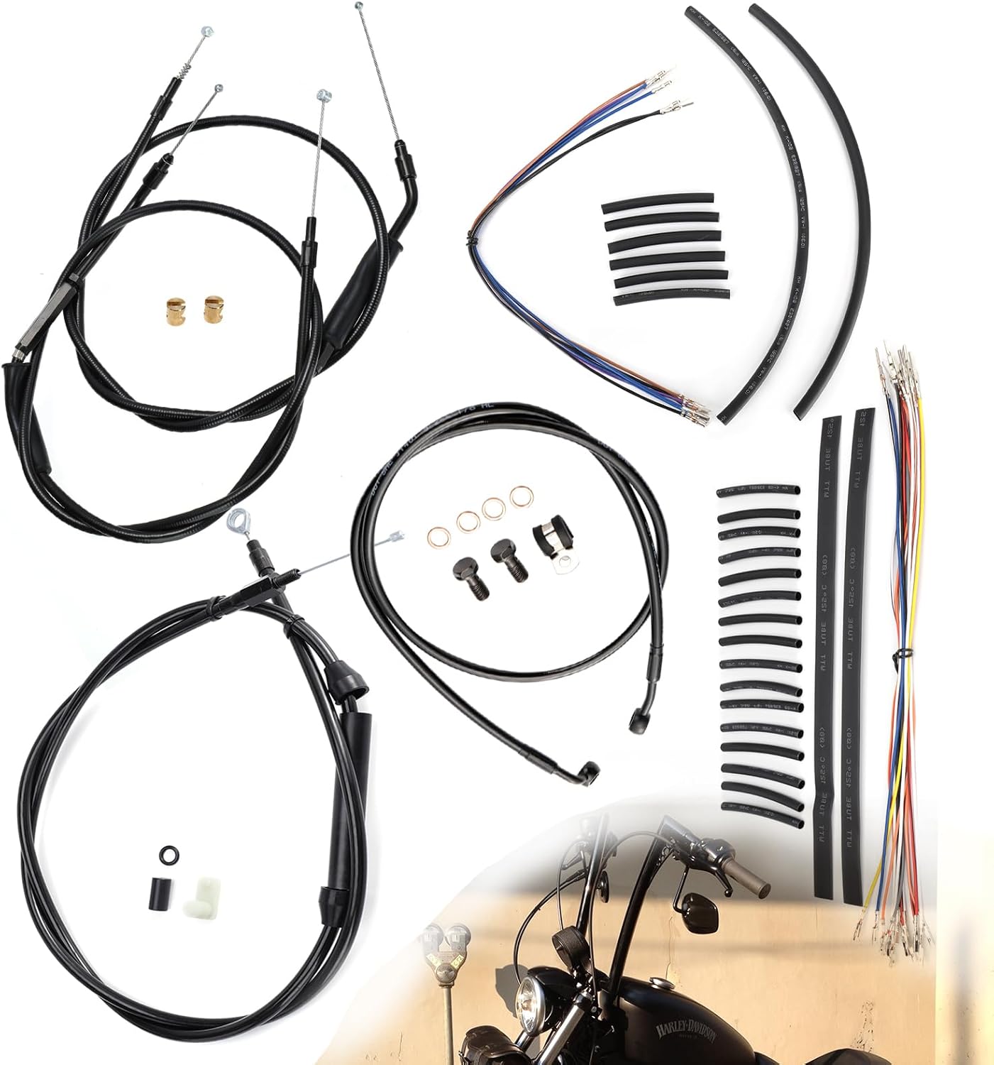 16" Ape Hanger Sportster Cables Kit Handlebar Extended CAN-Bus/Turn Signal Wires/Clutch/Throttle Cables/Brake Line for 2007-2013 Harley Non-ABS Iron XL XLH 883 1200 50 Models(Black)