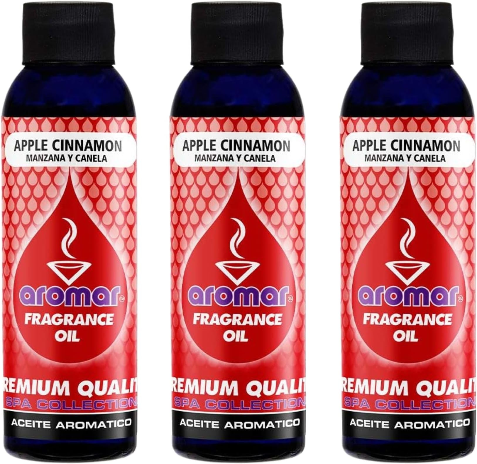AROMAR Premium Fragrance Oil, Pack of 3 Apple Cinnamon 2oz. Bottles. Long Lasting Aromatic Scent, Fresh and Revitalizing Aromatherapy for Living Room, Bedroom, and Kitchen