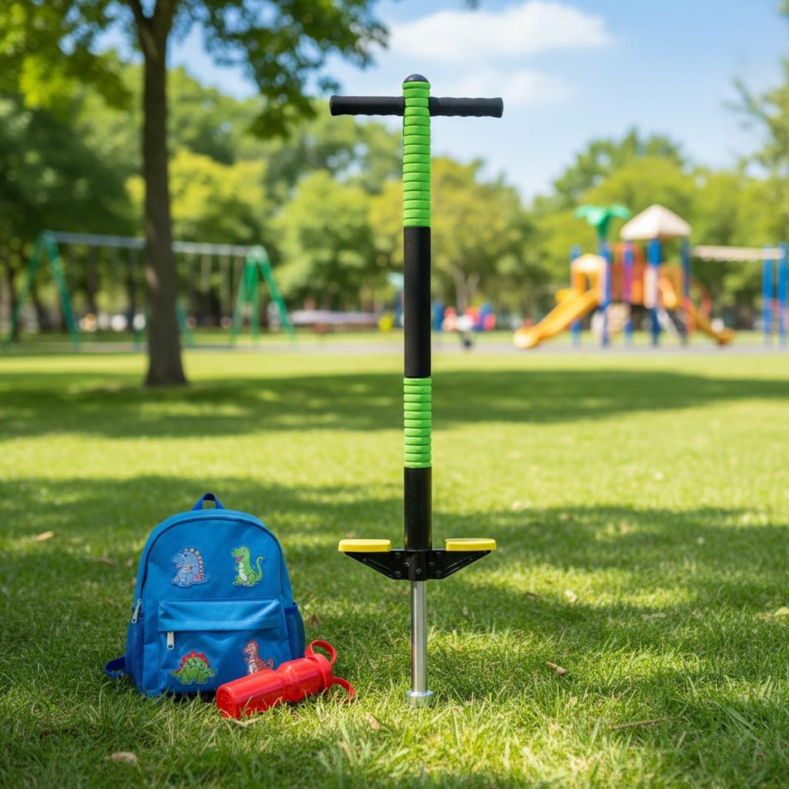 Pogo Enfant Appareil de Saut Bâton Sautant Jouet Équipement Fitness Ressort Hautes Performances Talon Caoutchouc Épais Poignées Rembourrées Pédales, Moderne, Sportif